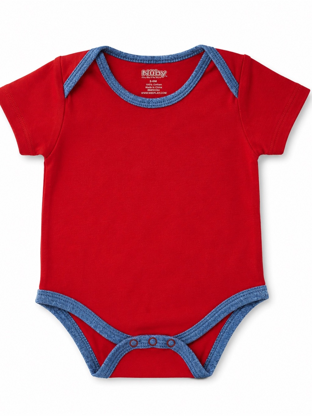 Nuby Red Baby One-Piece Bodysuit with Blue Trim